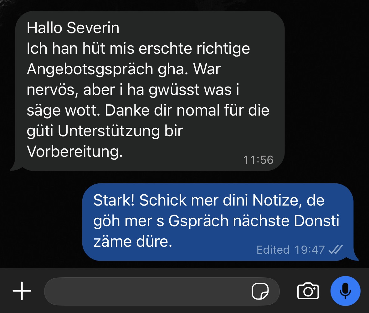 WhatsApp-Rückmeldung: Vorbereitet ins Gespräch